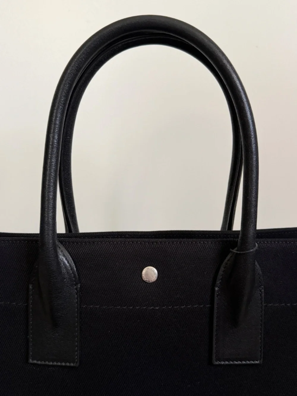 Saint Laurent YSL Rive Gauche Black White Canvas Logo Leather Tote Bag